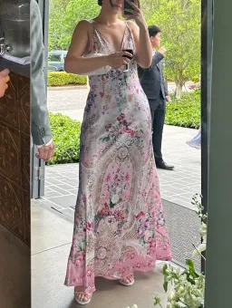 Camilla V-Neck Long Bias Slip Dress With Train Size M for rent on The Volte - image 1