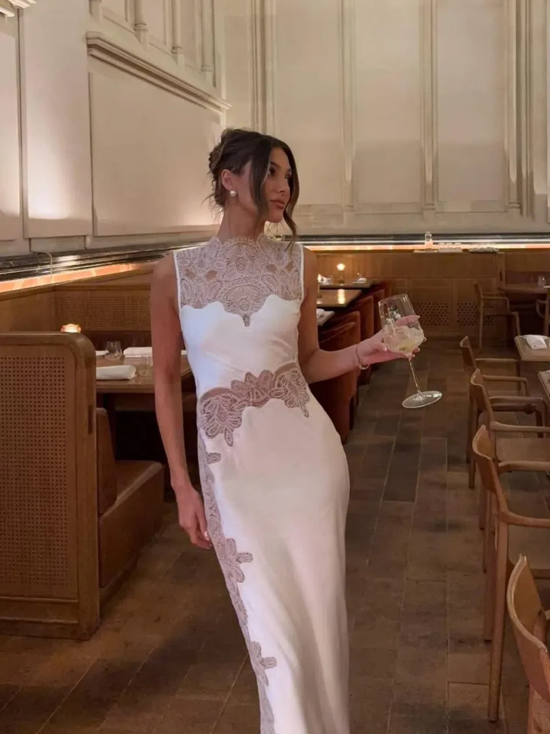 Shona Joy Jamila Lace High Neck Maxi Dress White Size 6 for rent on The Volte - main image