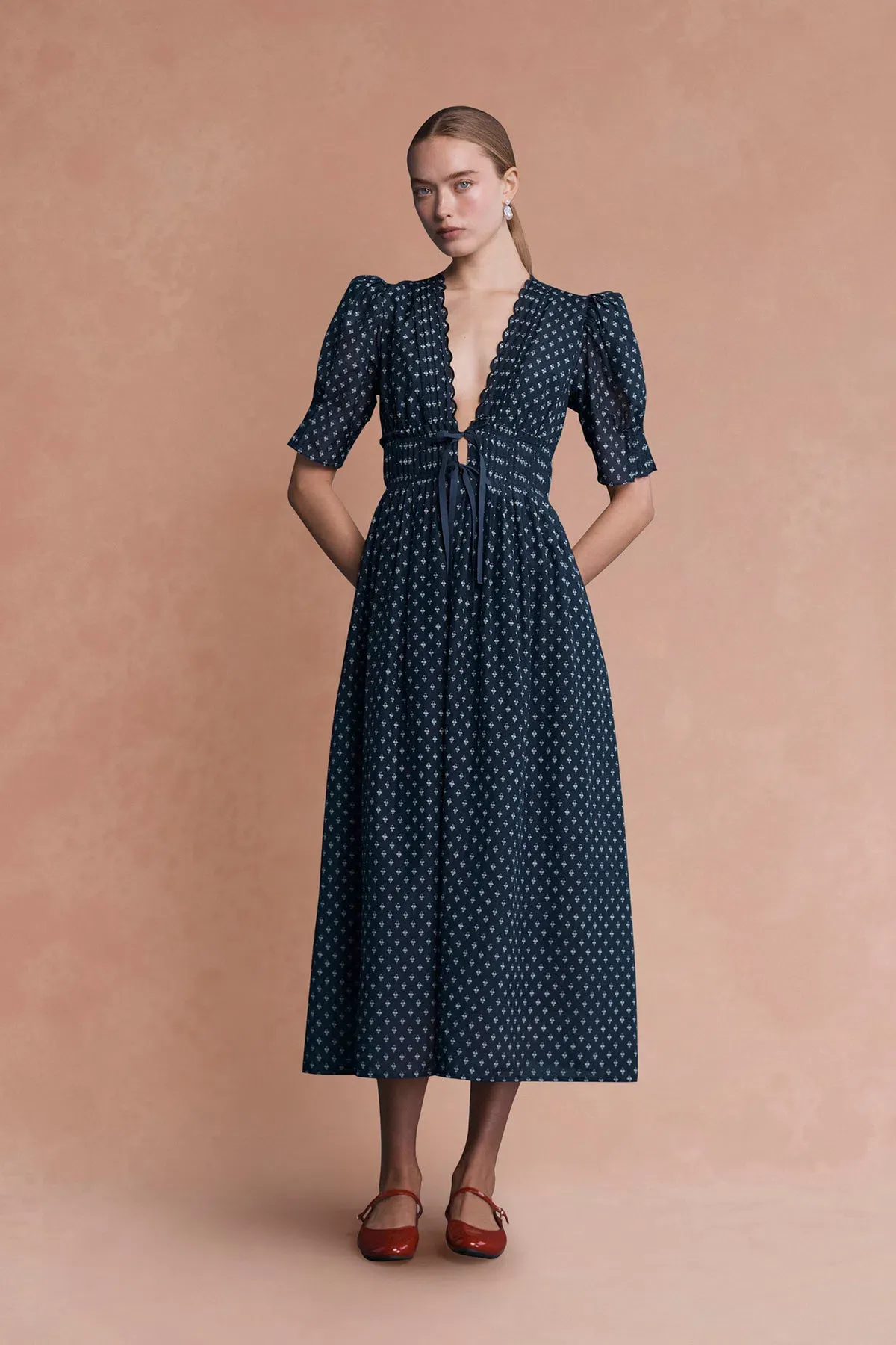 Lovaan Boehm Dress Navy Floral Size 8 for rent on The Volte - main image