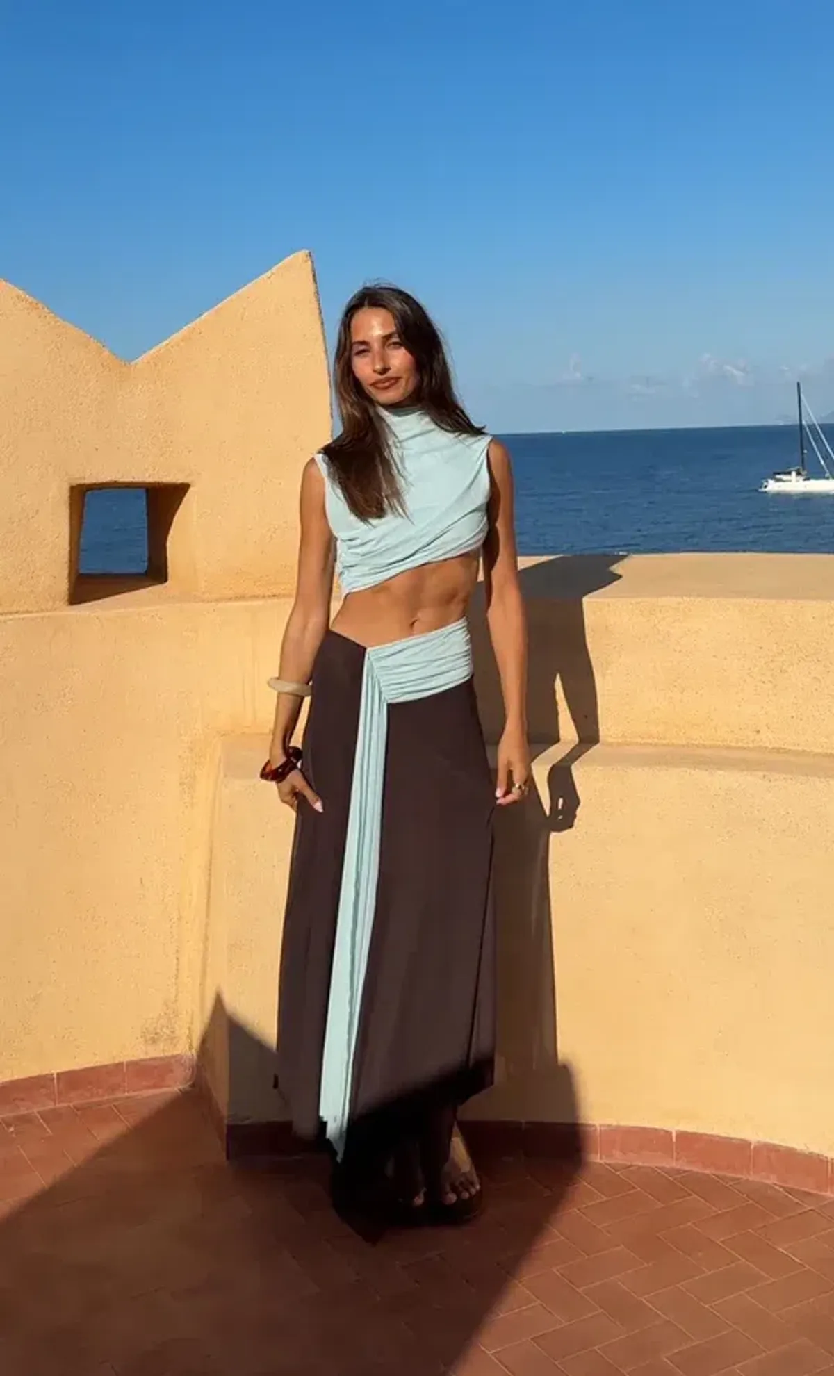 Bec & Bridge Connie Asym Midi Dress size 10 Arctic Blue  for rent on The Volte - main image