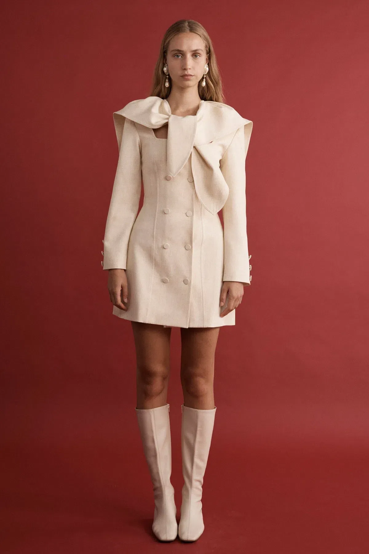 Lovaan Evelyn Dress Poly Linen Spandex Meringue Size 12 for rent on The Volte - main image