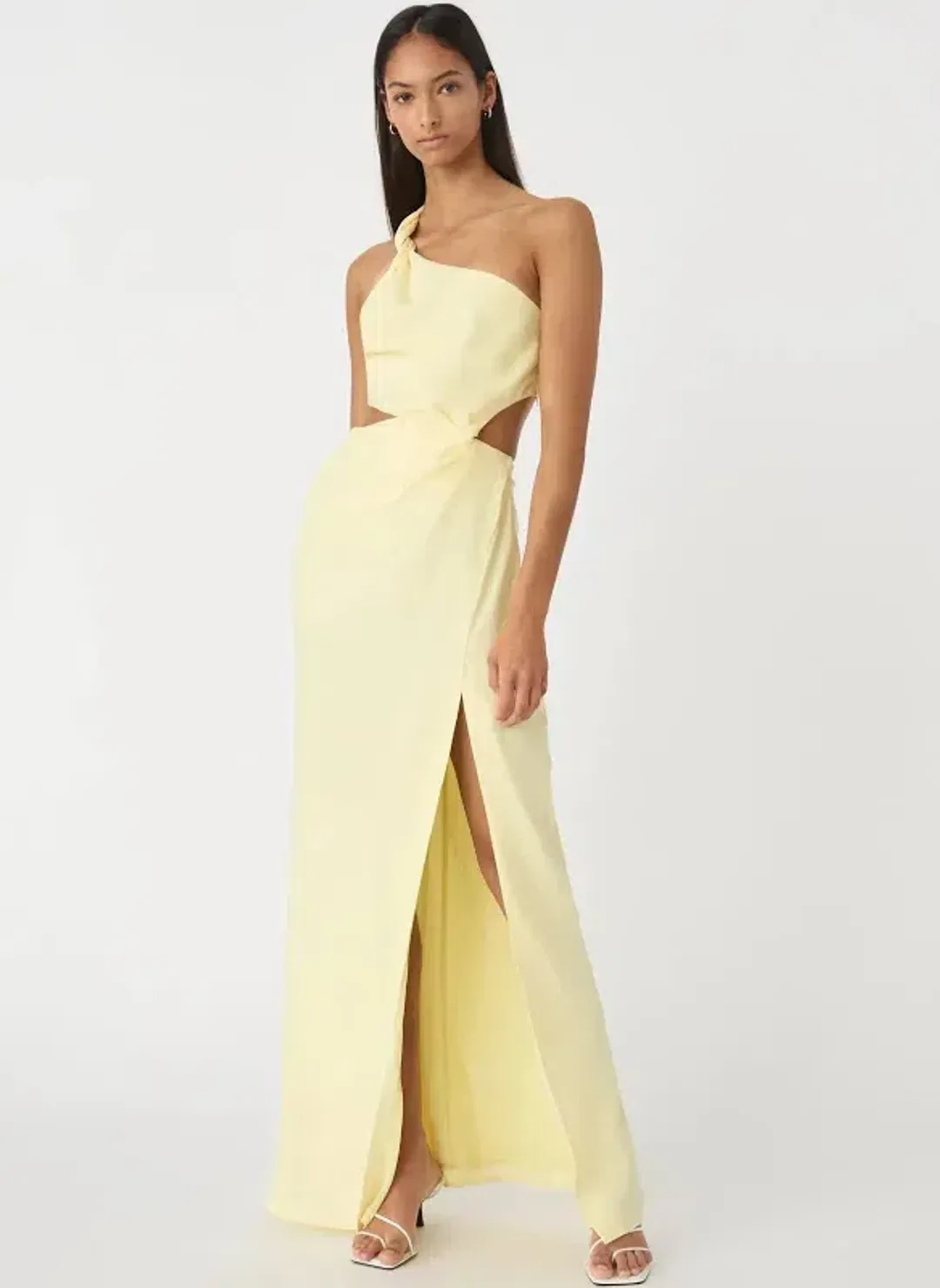 MISHA Kristin Satin Gown - soft yellow - size 8 for rent on The Volte - main image