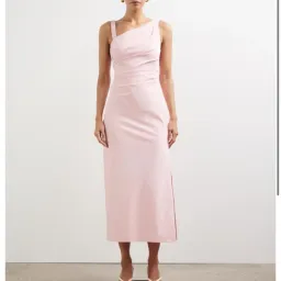 Lover Kilian Asymmetric Tuck Midi Dress in Baby Pink Size 10  for rent on The Volte - image 1