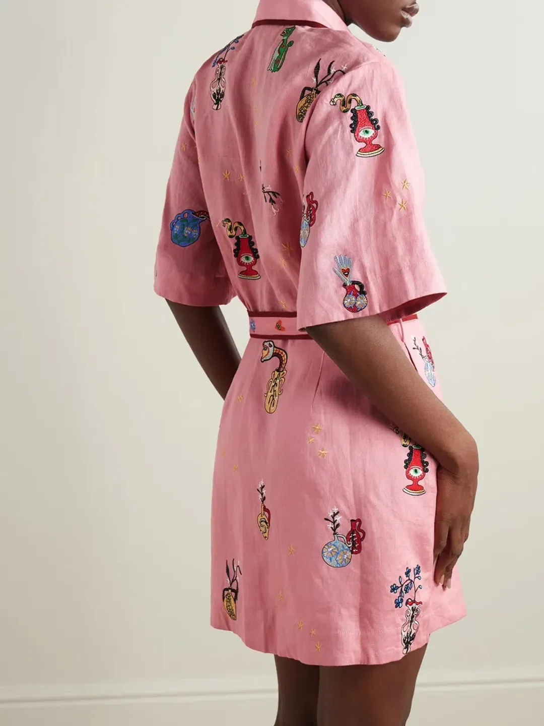 ALEMAIS Timmy Embroidered Mini Dress Pink Size 10 AU for rent on The Volte - main image