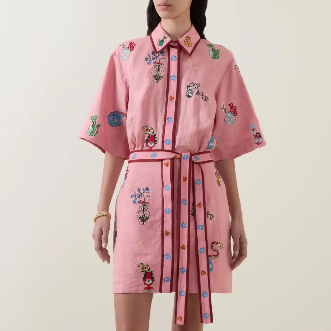 ALEMAIS Timmy Embroidered Mini Dress Pink Size 10 AU for rent on The Volte - main image