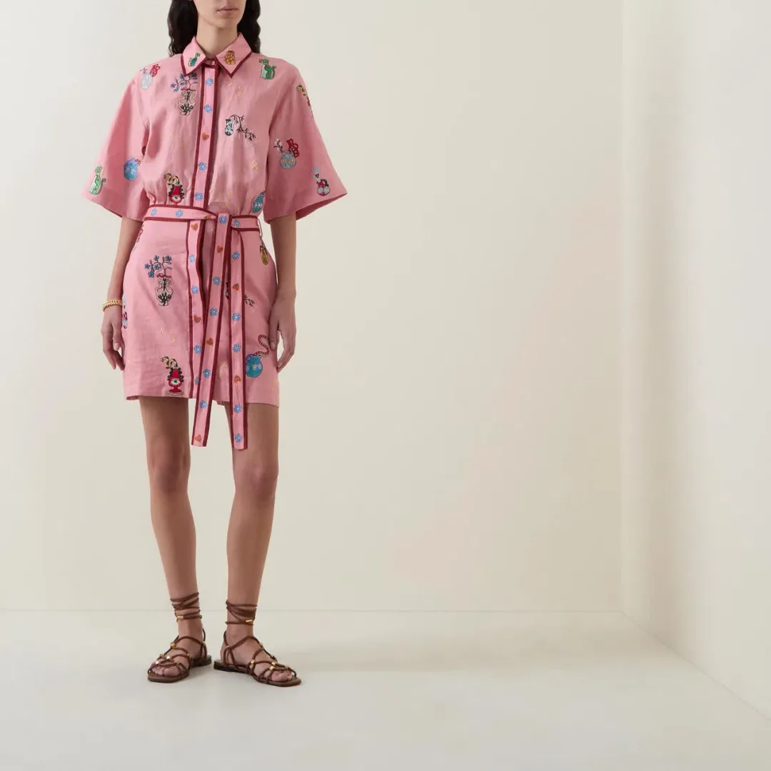 ALEMAIS Timmy Embroidered Mini Dress Pink Size 10 AU for rent on The Volte - main image