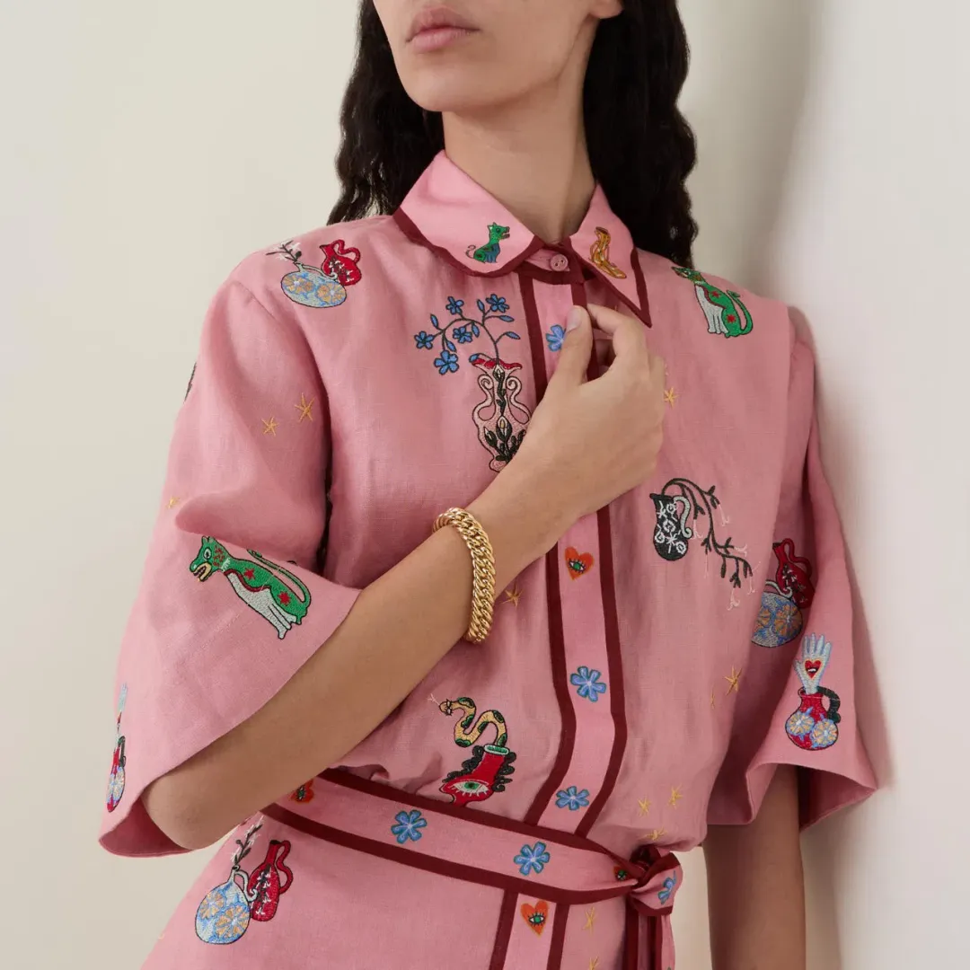 ALEMAIS Timmy Embroidered Mini Dress Pink Size 10 AU for rent on The Volte - main image