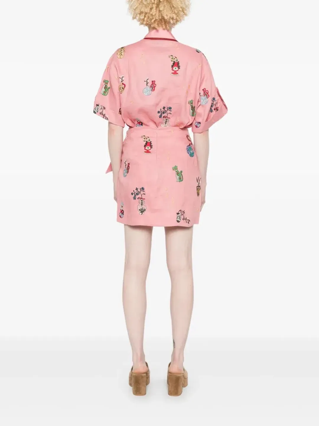 ALEMAIS Timmy Embroidered Shirt & Sarong Skirt Pink Size 10 AU for rent on The Volte - main image