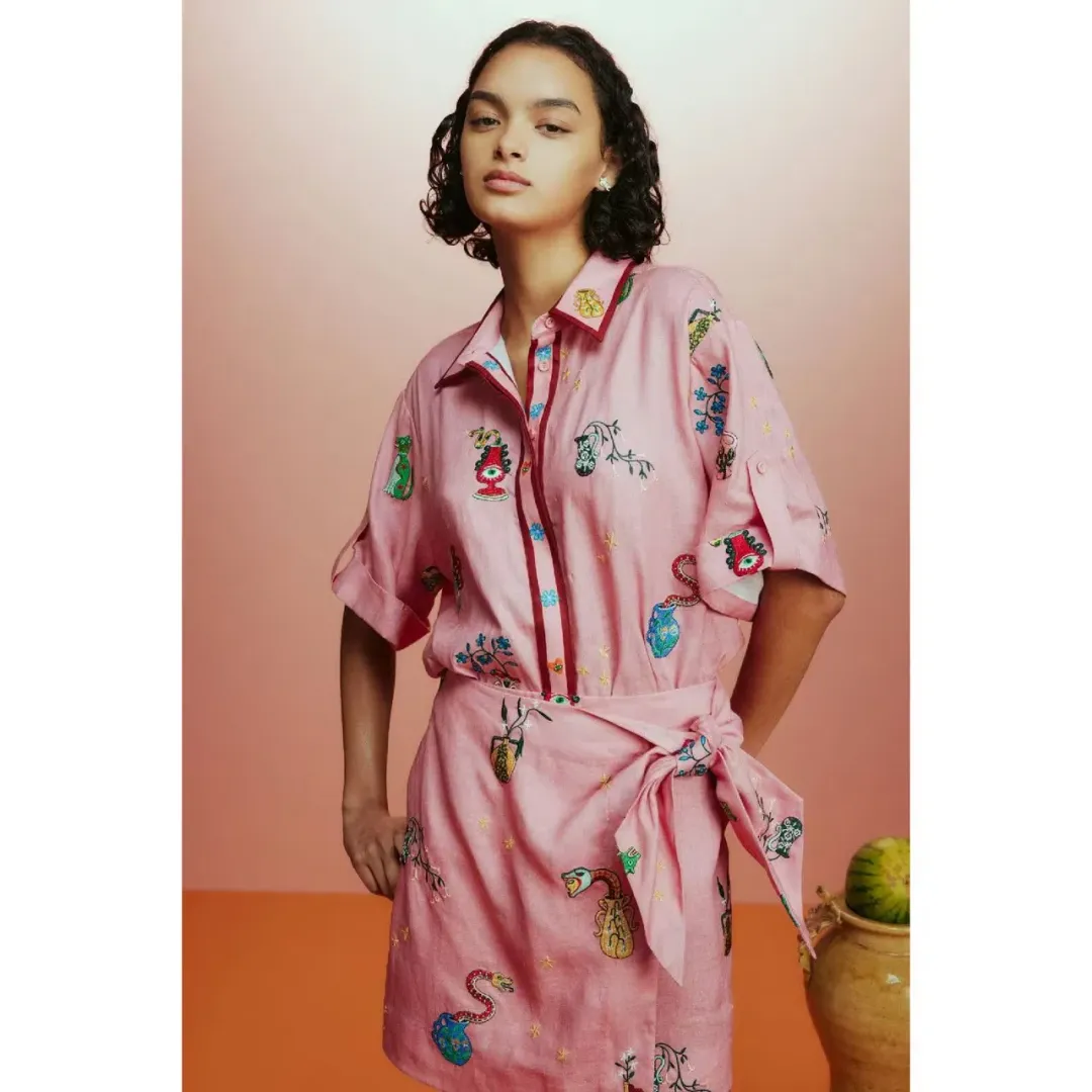 ALEMAIS Timmy Embroidered Shirt & Sarong Skirt Pink Size 10 AU for rent on The Volte - main image