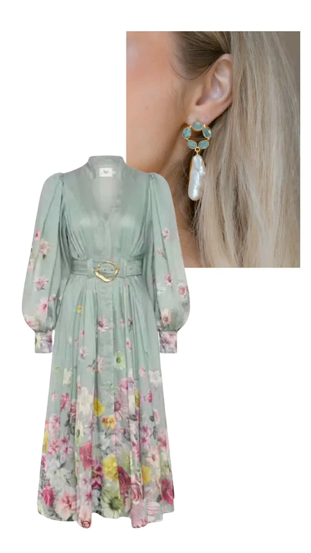 AJE MIDI FLEUR SHIRT DRESS MIST COLLAGE FLORAL 16 for rent on The Volte - main image