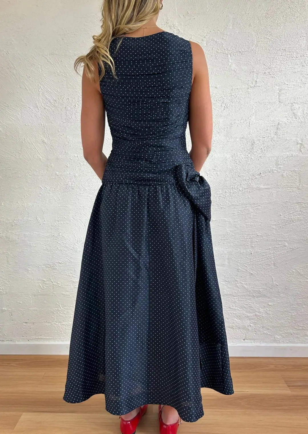 Lovaan Ophelia Dress Silk/Linen Royal Dot Size 8 for rent on The Volte - main image