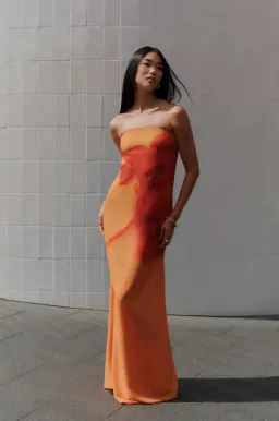 Meshki Amaya Strapless Chiffon Maxi Dress - Koi Orchid Print | S/8 for rent on The Volte - image 1