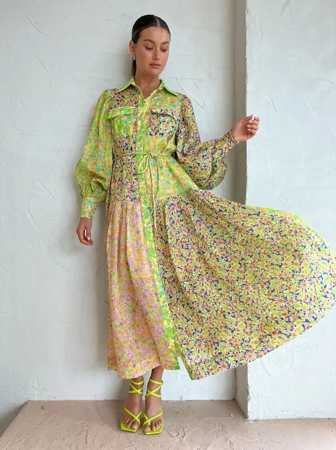 Alemais Daisy Patchwork Long Sleeve Shirt Dress Size XL AU 14/US 10 for rent on The Volte - main image