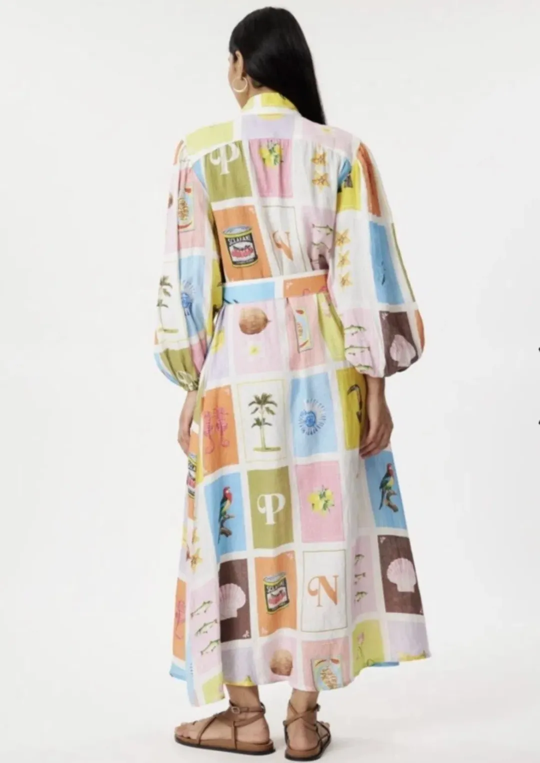 Palm Noosa Noddy Cartagena Dress Size 6  Linen Belted Long Sleeves Button Thru for rent on The Volte - main image