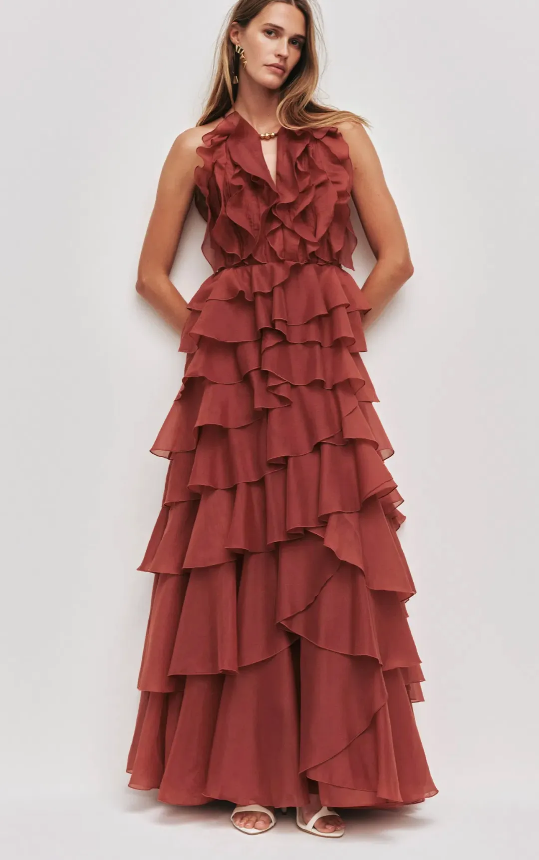 Aje Cleo Gown in Rust Sz 8 for rent on The Volte - main image