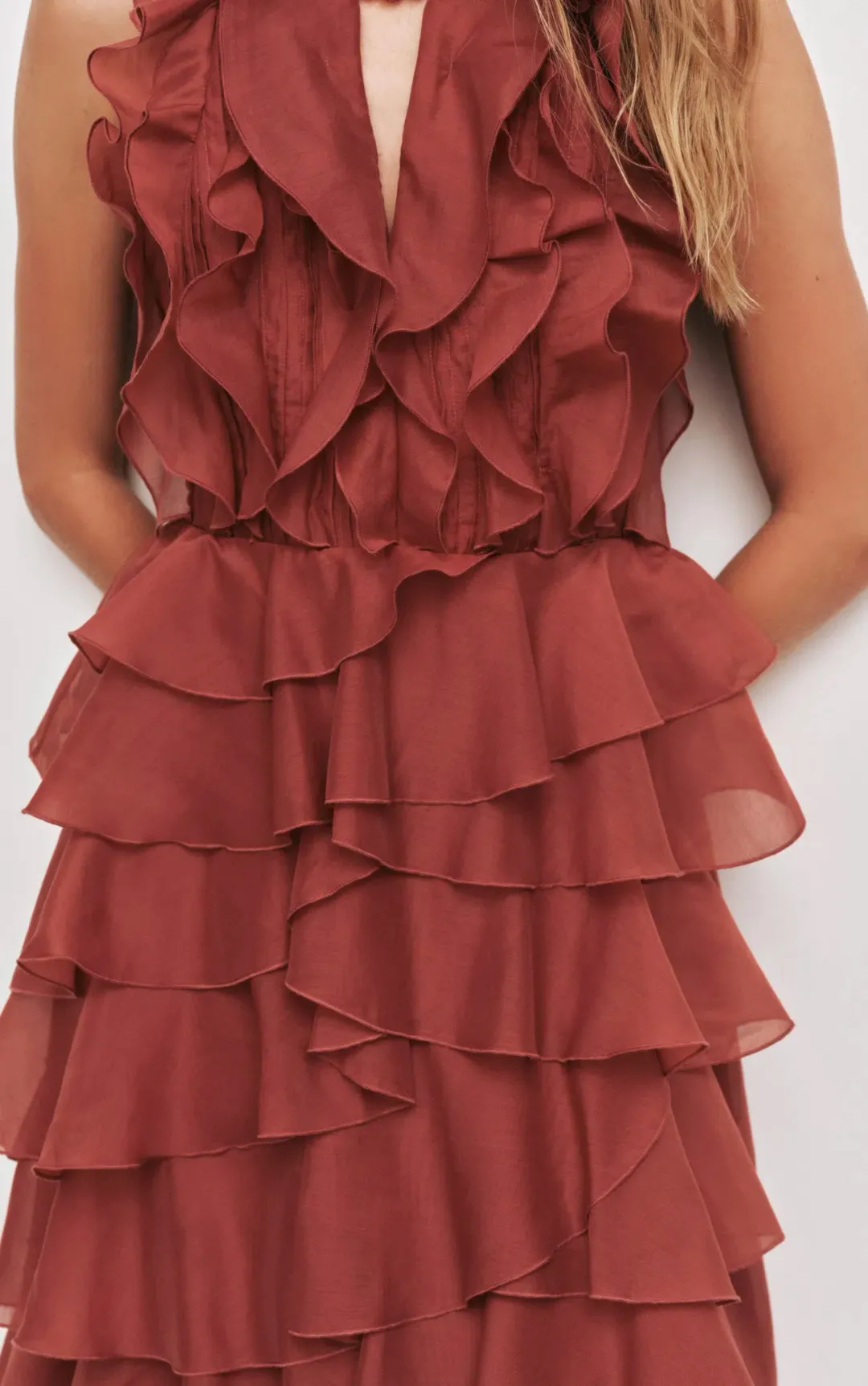 Aje Cleo Gown in Rust Sz 8 for rent on The Volte - main image