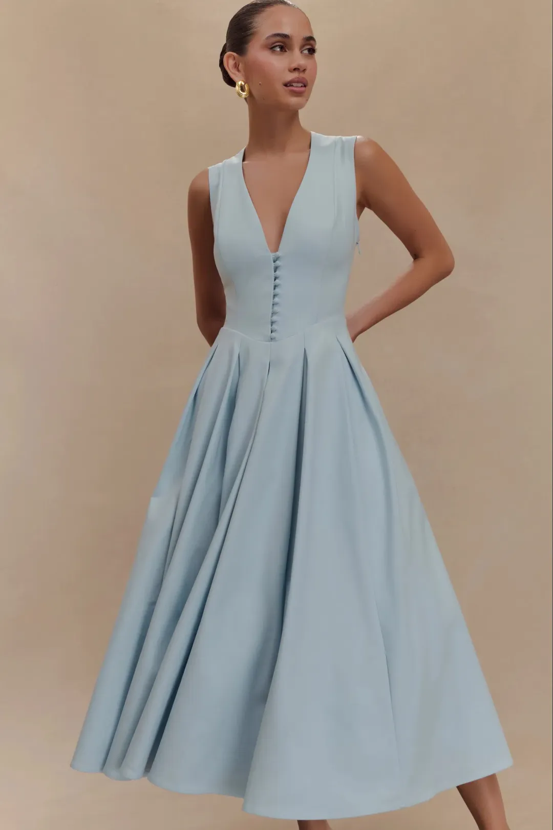 Meshki Keely Cotton Sleeveless Midi Dress - Sky Blue for rent on The Volte - main image
