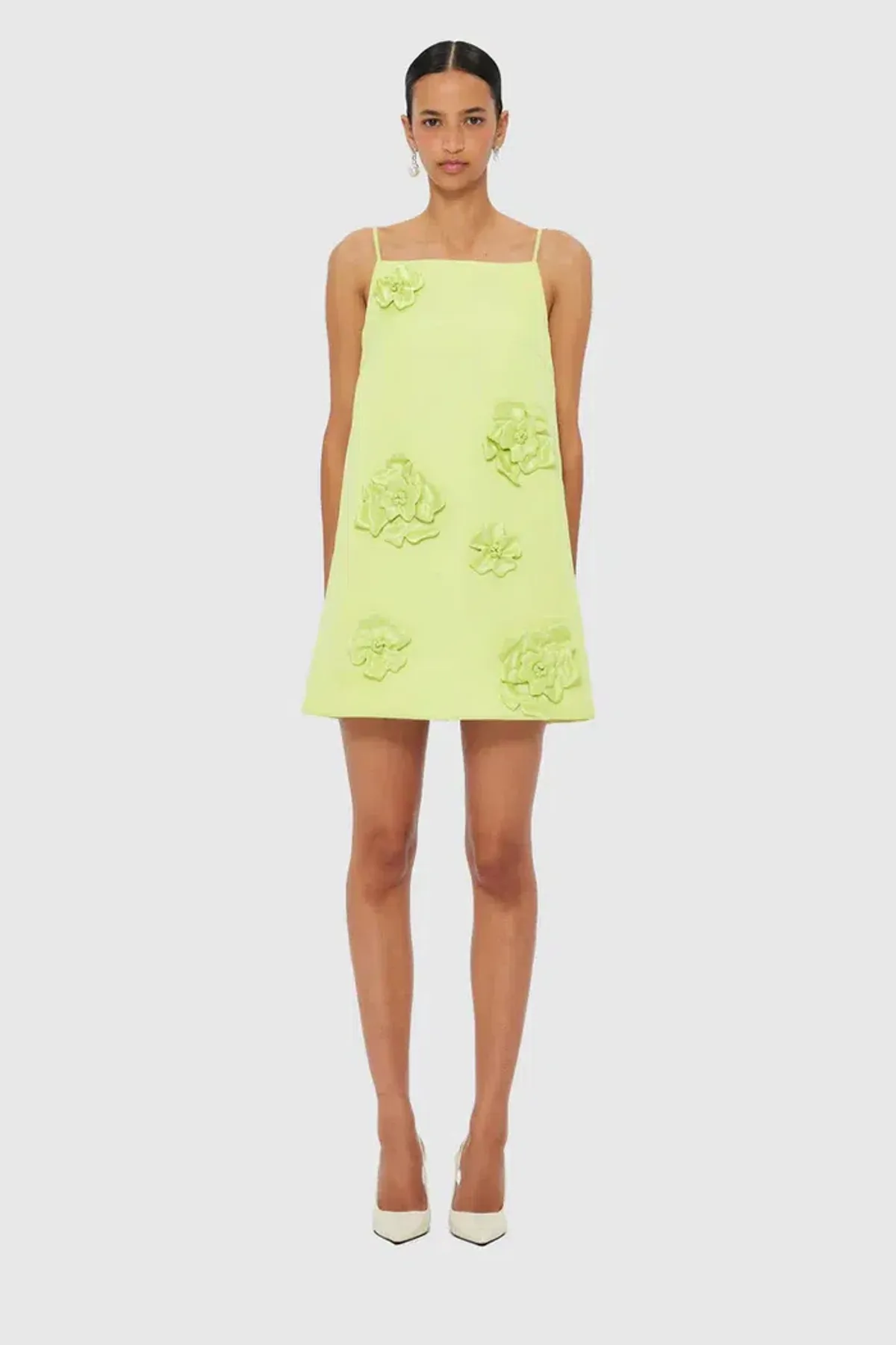 Leo Lin Leia Petal Mini Dress - Chartreuse - AU 16 (US 12) for rent on The Volte - main image