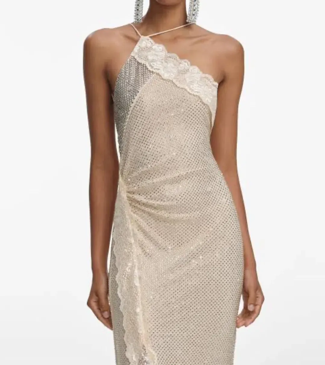 Self-Portrait CHAMPAGNE RHINESTONE LACE TRIM MAXI DRESS in AU6 for rent on The Volte - main image