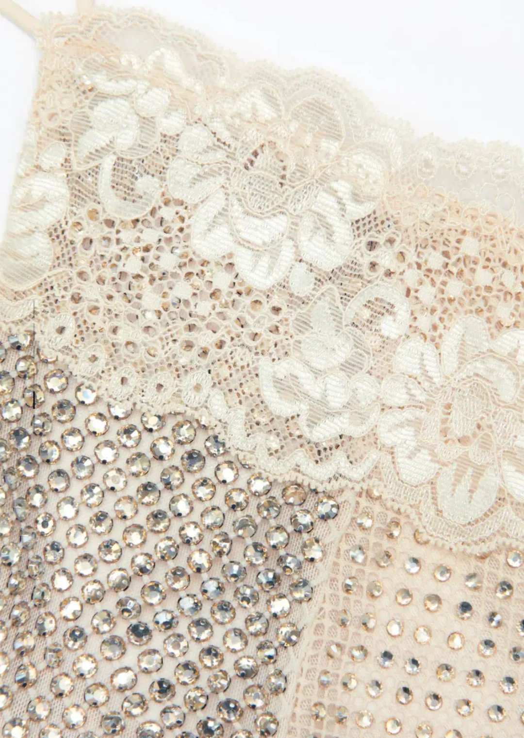 Self-Portrait CHAMPAGNE RHINESTONE LACE TRIM MAXI DRESS in AU6 for rent on The Volte - main image