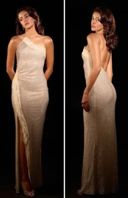 Self-Portrait CHAMPAGNE RHINESTONE LACE TRIM MAXI DRESS in AU6 for rent on The Volte - image 6