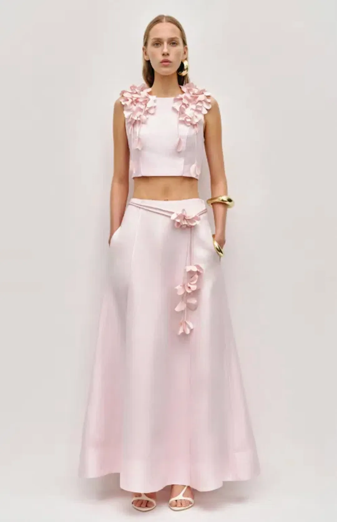 Aje Camille Skirt Size 6 and Flower Top Size 8 Pastel Baby Pink for rent on The Volte - main image