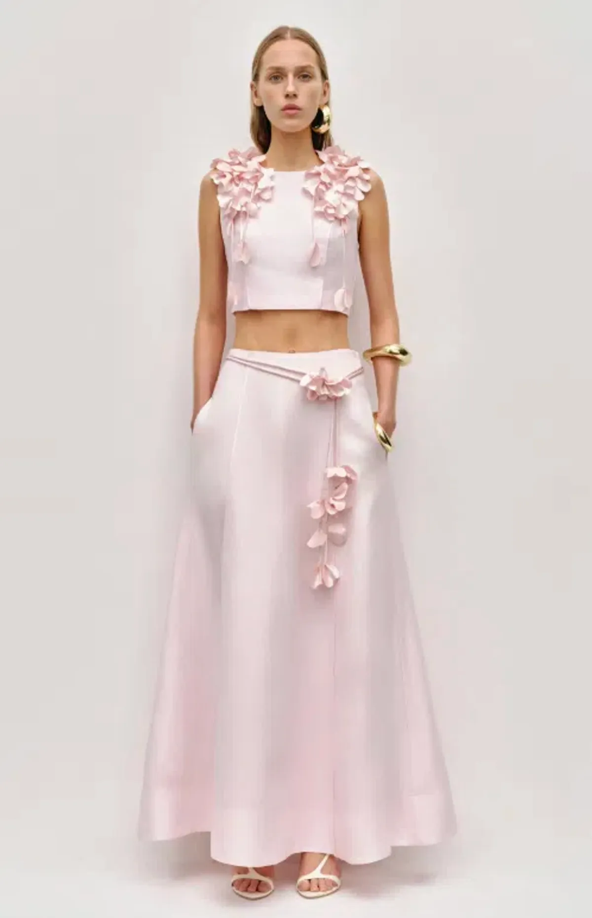 Aje Camille Skirt Size 6 and Flower Top Size 8 Pastel Baby Pink for rent on The Volte - main image