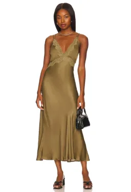 Spell Boudoir Slip Midi Dress Olive Green Size XS /Au 6  for rent on The Volte - image 1