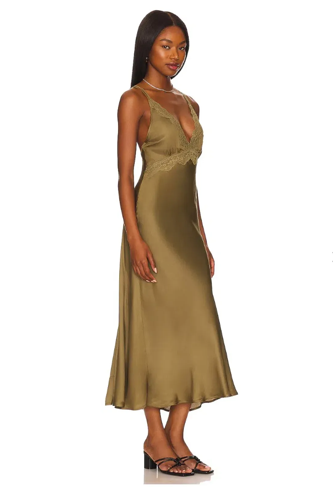 Spell Boudoir Slip Midi Dress Olive Green Size XS /Au 6  for rent on The Volte - main image