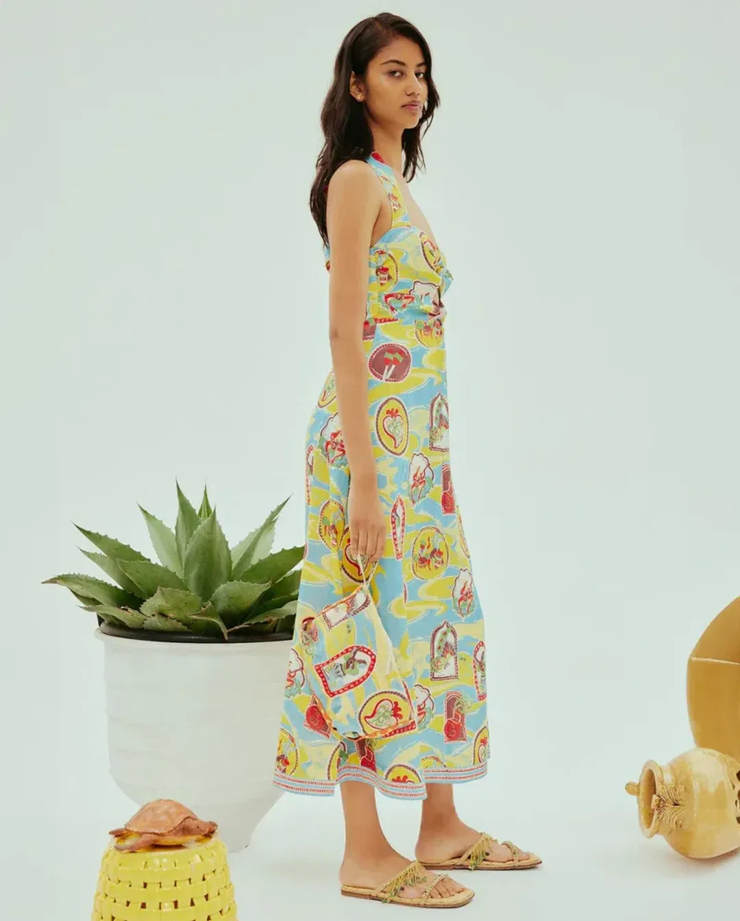 Alemais Emilio Midi Dress Size AU 8 Halterneck European Flax Linen Bust Peephole for rent on The Volte - main image