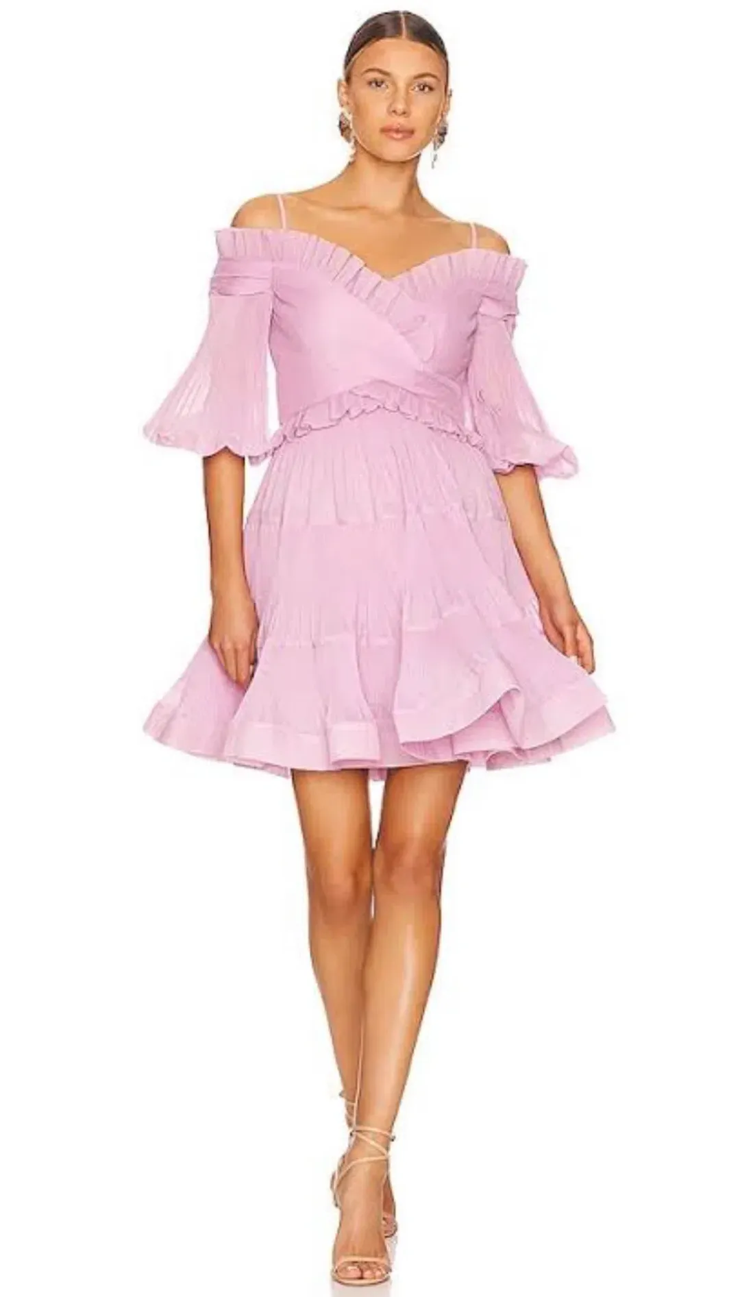 ZIMMERMAN Pleated off shoulder mini in lilac for rent on The Volte - main image
