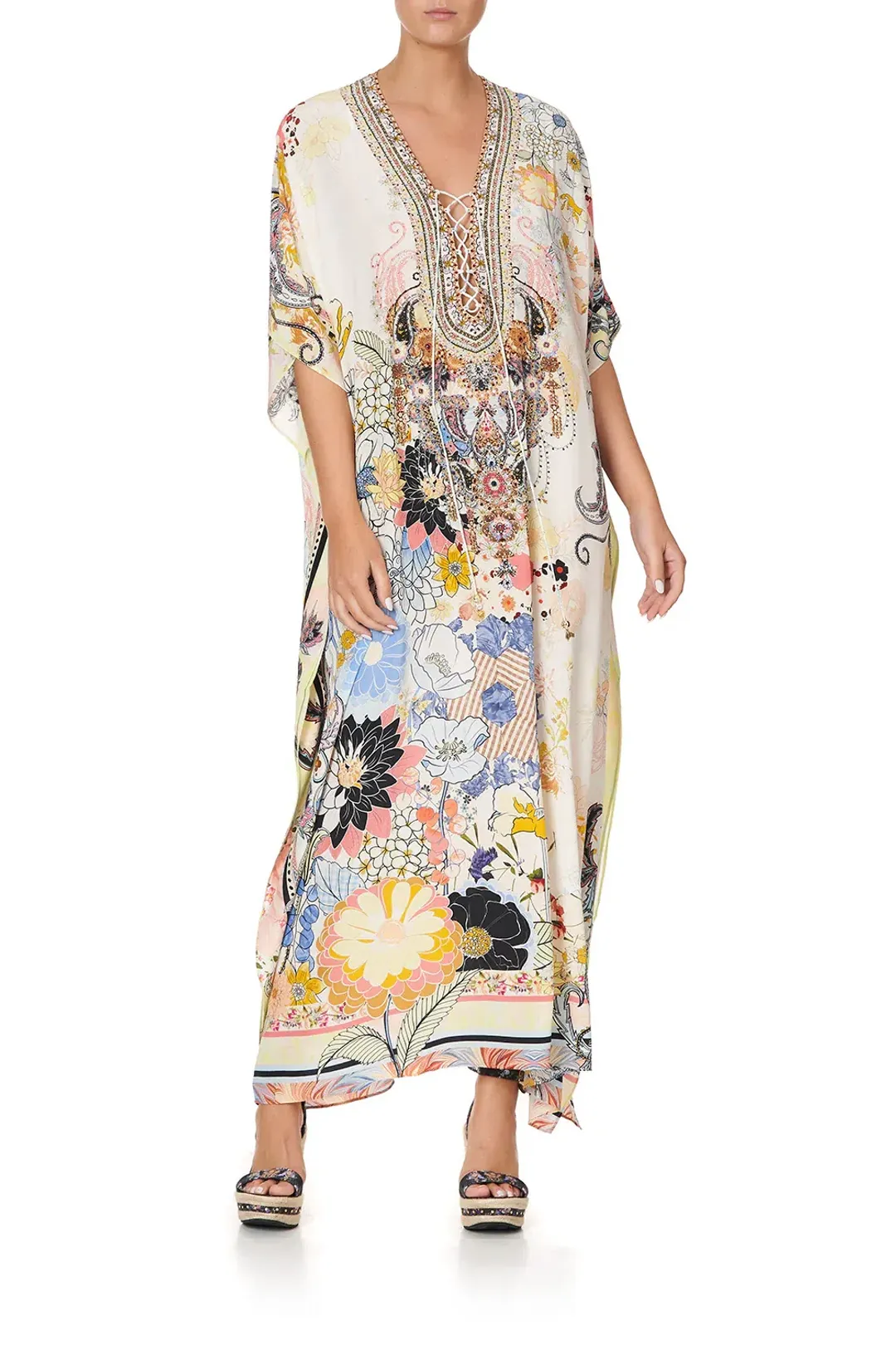 Camilla Lace Up Kaftan Britain Bouquet OS for rent on The Volte - main image
