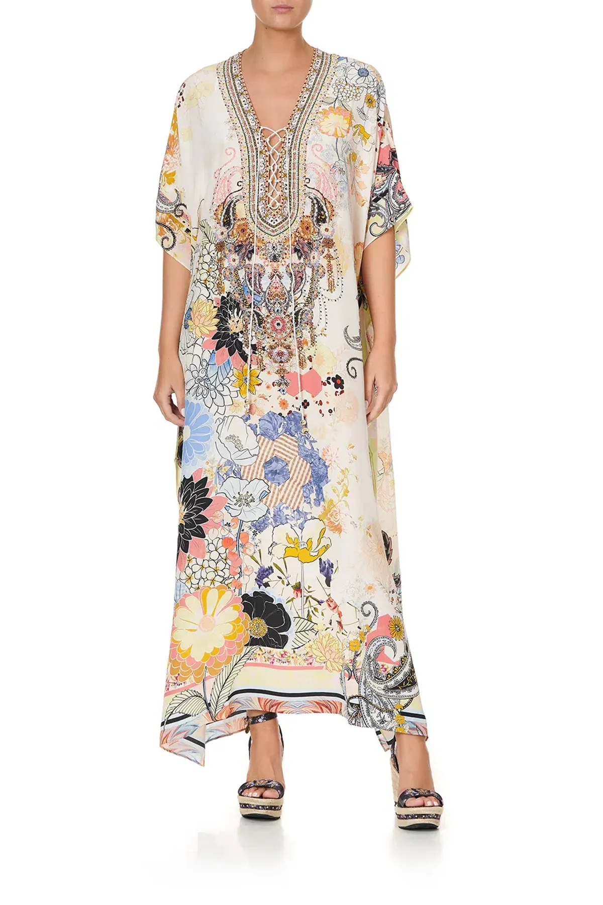 Camilla Lace Up Kaftan Britain Bouquet OS for rent on The Volte - main image