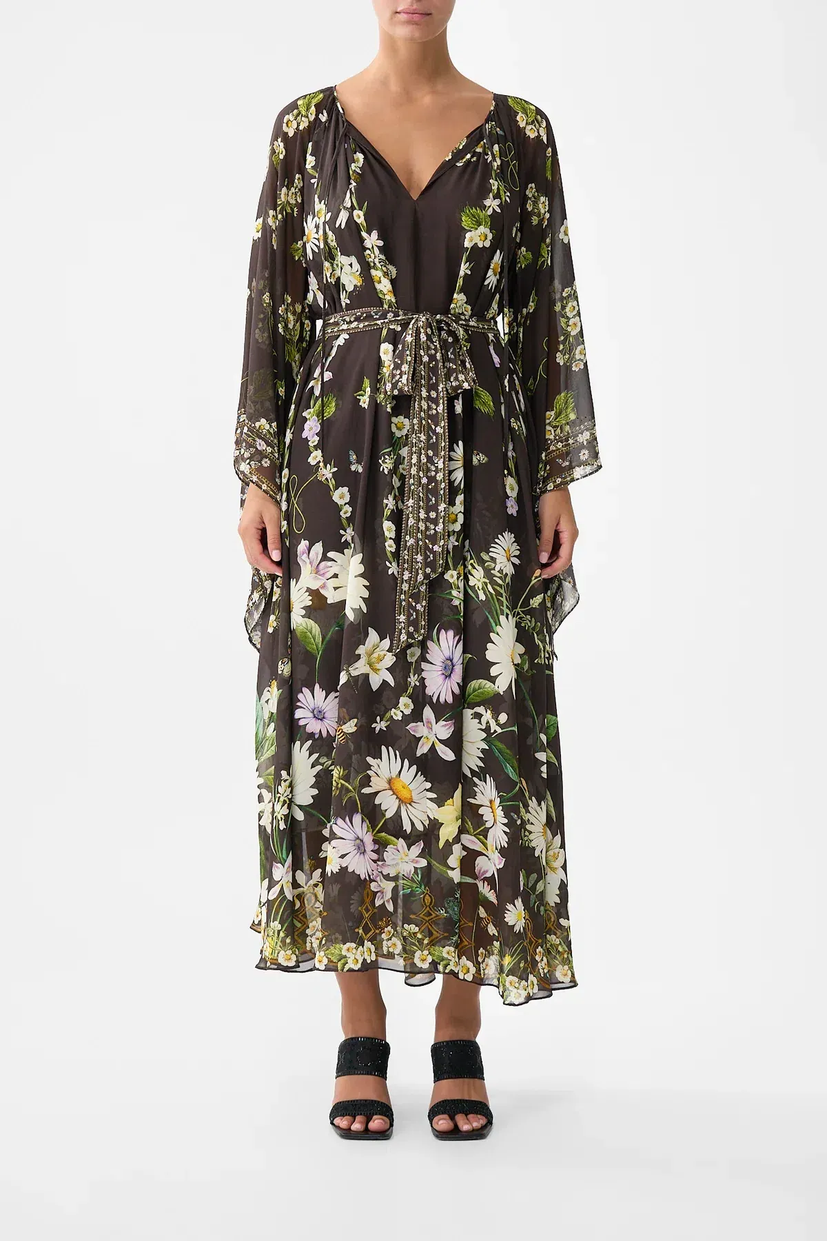Camilla Long Dress With Handkerchief Sleeve Dish It, Daisy OS for rent on The Volte - main image