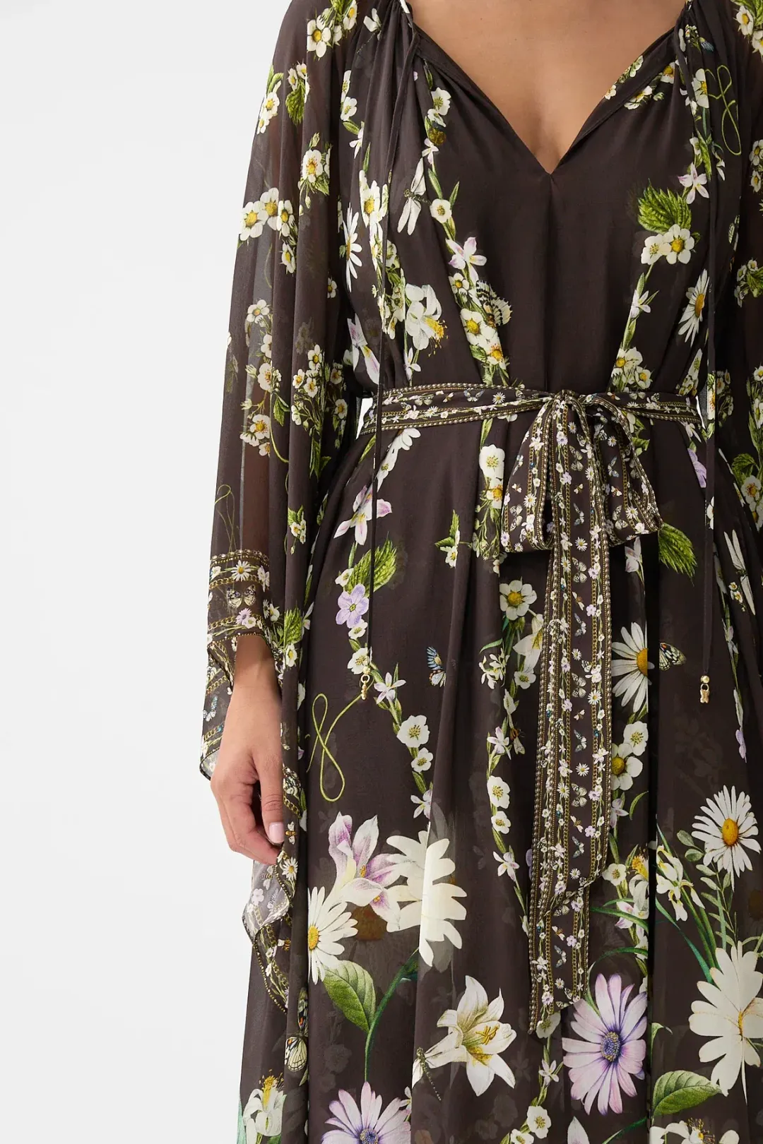 Camilla Long Dress With Handkerchief Sleeve Dish It, Daisy OS for rent on The Volte - main image