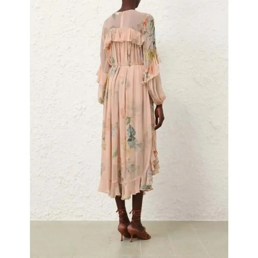 Zimmermann ILLUMINATE CAPE DRESS PEACH HYDRANGEA size 4 / AU16 for rent on The Volte - main image