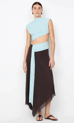Bec & Bridge Conni ASYM Midi Dress Arctic Blue / Dark Chocolate Size 6 for rent on The Volte - image 1