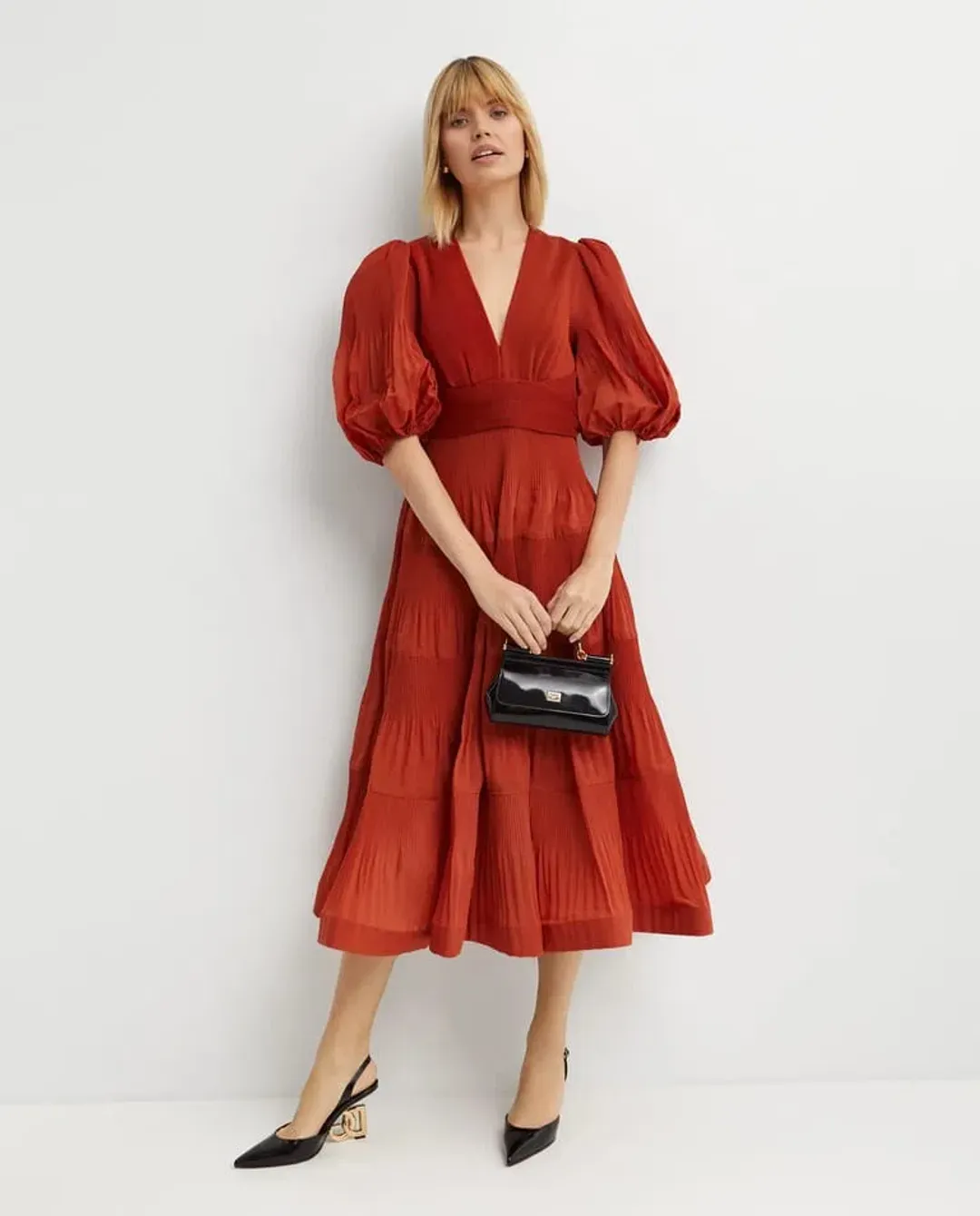 Zimmermann Tiered plissé-taffeta midi dress for rent on The Volte - main image