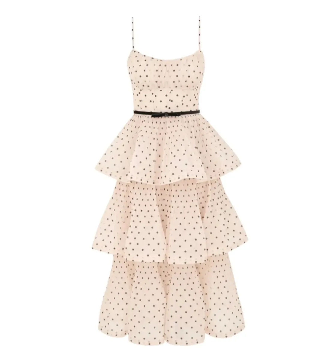 Zimmermann Pleated Tiered Midi Dress in Cream/Black Polka Dot Size 2/AU 12 for rent on The Volte - main image