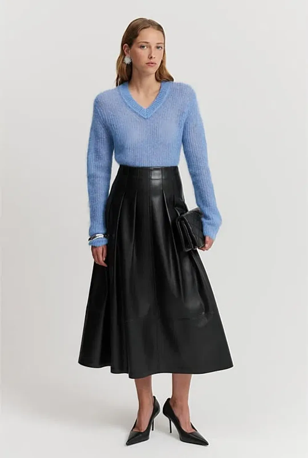 Country Road Black A-Line Soft Faux Leather Midi Skirt Size 8 for rent on The Volte - main image