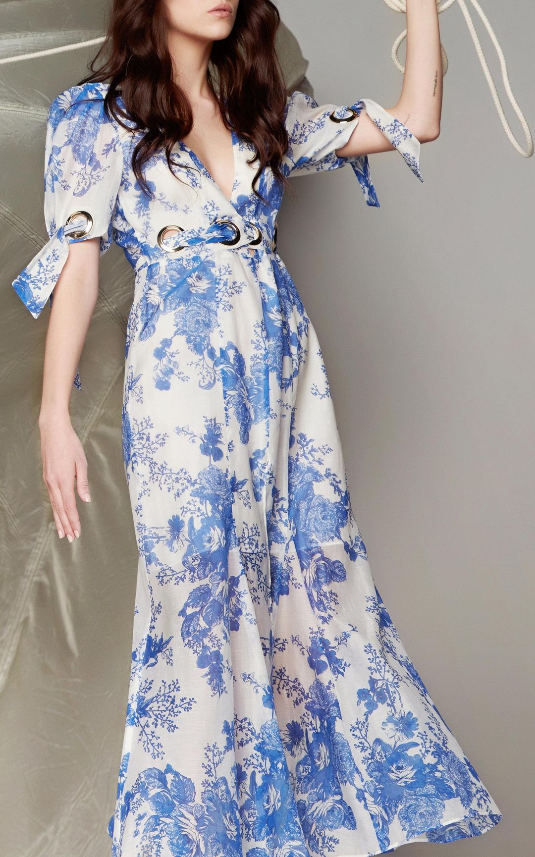 Alice Mccall Only Everything blue and white silk midi dress Size 6 for rent on The Volte - main image