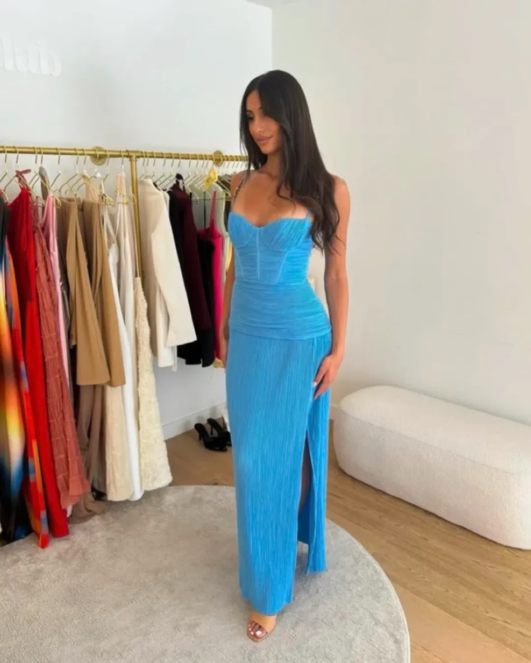 Manning Cartell Double Time Pleat Gown Cerulean Blue Size 8  for rent on The Volte - main image