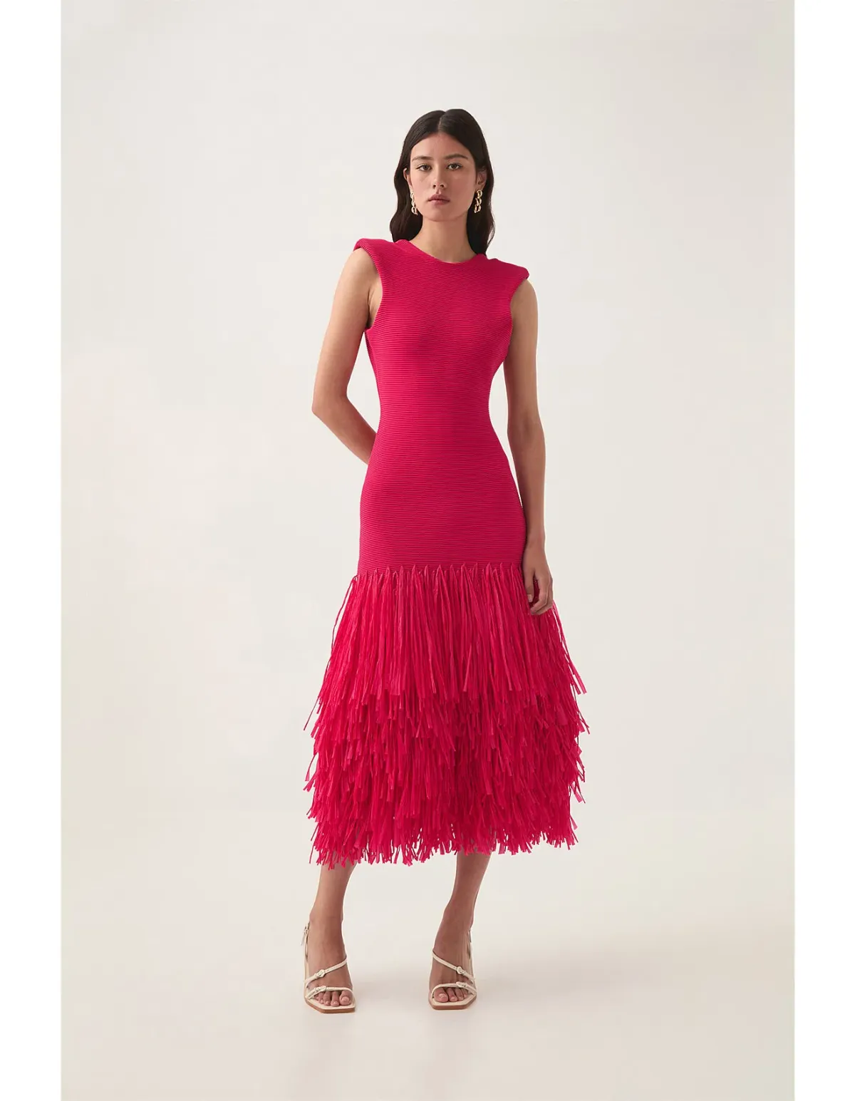 Aje / Rushes Raffia Knit Midi / Deep Fuchsia/ size Small (8) for rent on The Volte - main image