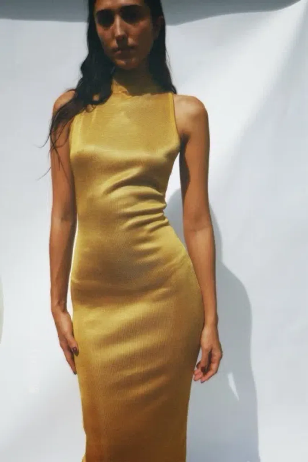 S/S 1986 Azzedine Alaïa Runway Shiny gold Tone Sleeveless Bodycon Dress for rent on The Volte - main image