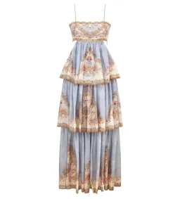 Zimmermann Daylight Tiered Maxi Dress Wallpaper Floral Denim Size 2 AU 12 for rent on The Volte - image 1