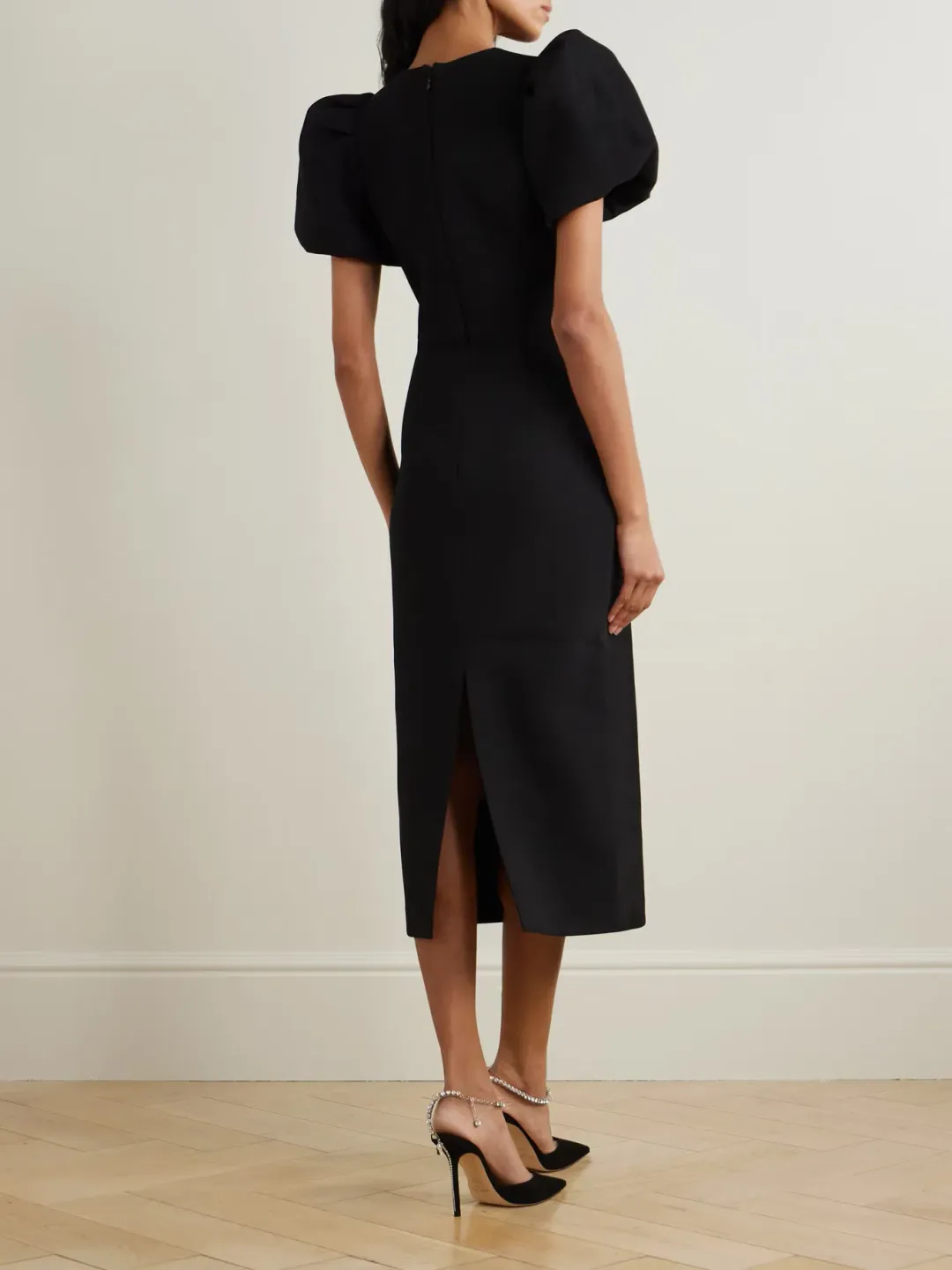 Rebecca Vallance Eliana Puff Sleeve Midi Dress Black Size 12 for rent on The Volte - main image