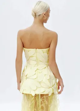 Justin Tong Marisol Applique Gown Yellow Feather Sheer Dress Size 10 for rent on The Volte - image 6