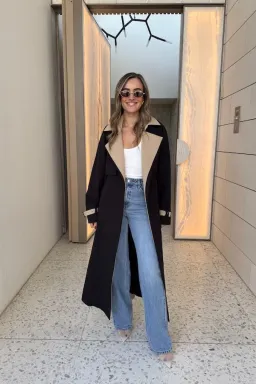 Contrast Trench Coat Black/Beige | Sneaky Link size xs for rent on The Volte - image 1