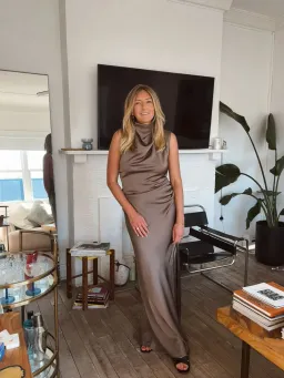 MISHA Constantina Satin Gown in Iron Grey, Size M / 10 for rent on The Volte - image 1