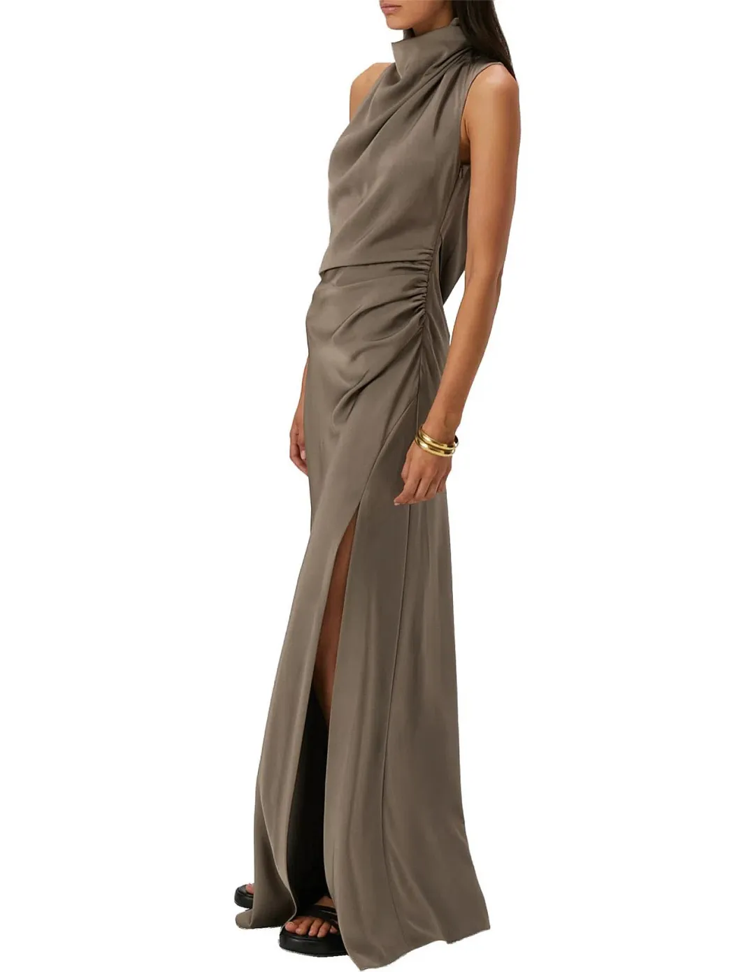 MISHA Constantina Satin Gown in Iron Grey, Size M / 10 for rent on The Volte - main image
